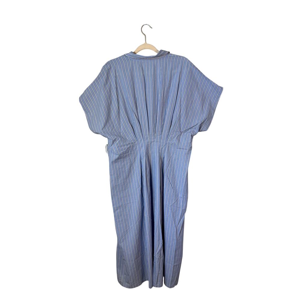 Old Navy Pintuck Waist Midi Shirt Dress Blue White Stripe XL 100% Cotton NWT - Picture 3 of 8